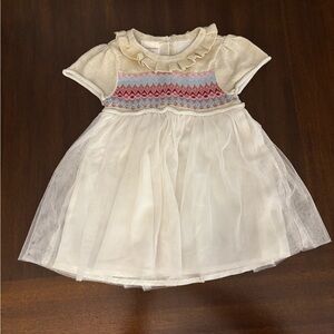 First Impressions Cream Dress with Pink and Blue Details